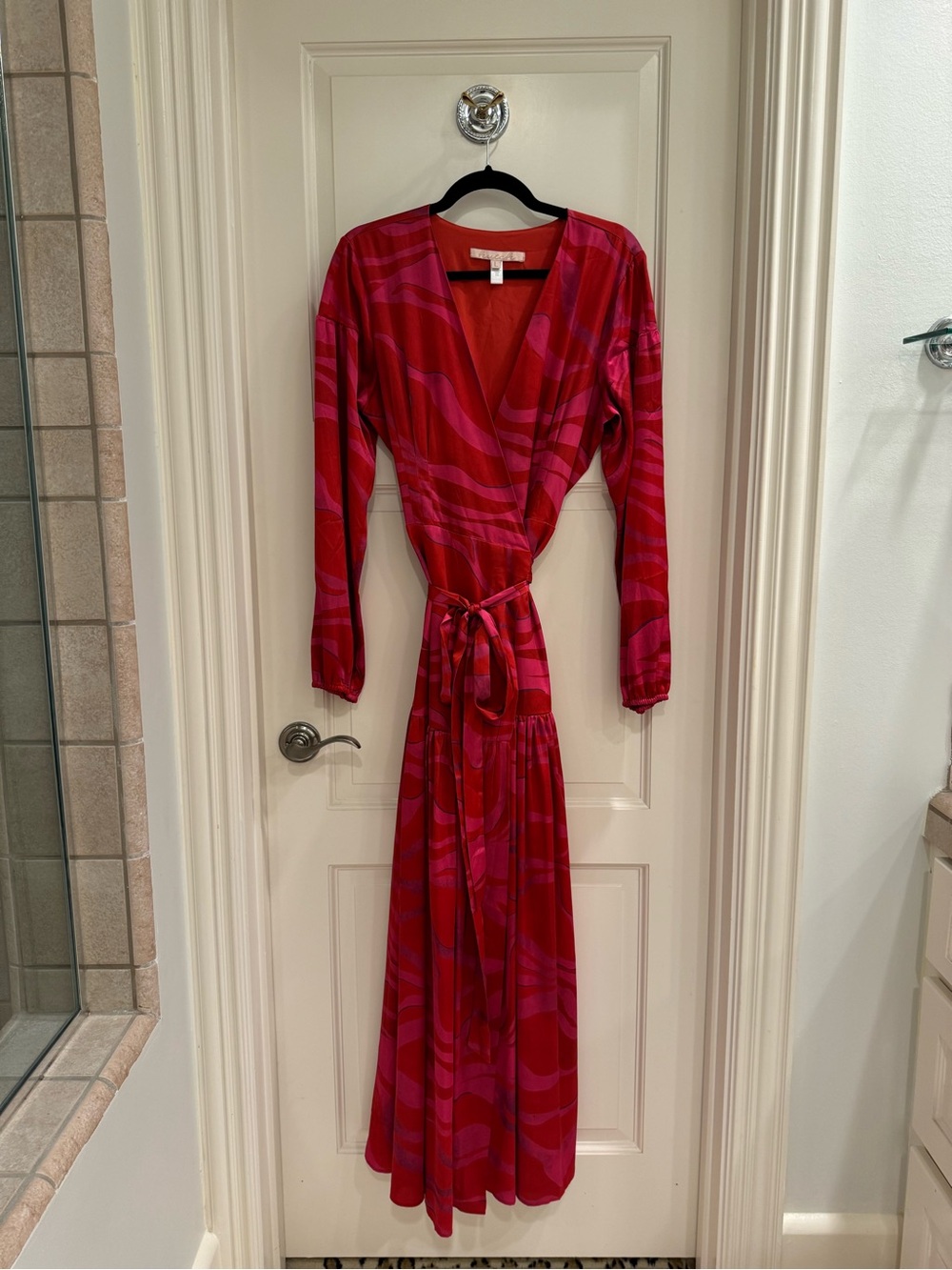 Hutch Pink and Red Wrap Maxi Dress with Side Slit - Picture 4 of 7